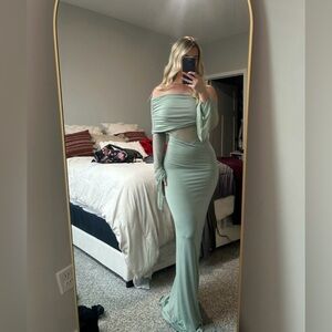 Meshki Sage Off-Shoulder Dress